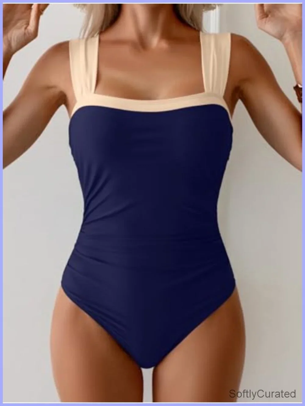 One Piece Swimsuit Tummy Control Ruched Color Block